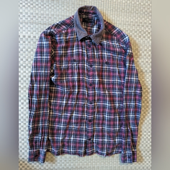 Allsaints Thin Flannel Corduroy Collar Red Men's Size Small - Picture 1 of 6